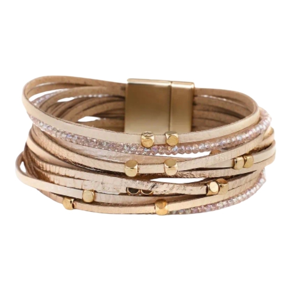Beige Bohemian Magnetic Buckle Bracelet.